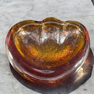 Vintage Blenko Dark Amber Glass Ashtray Dish Thick Heavy Glass Bowl Hand Made